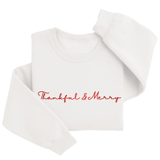 Embordered Thankful and Merry Sweatshirt Christmas Sweatshirt Holiday Sweater H48