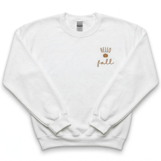 Embroidered Hello Fall Pumpkin Sweatshirt Left Chest A20