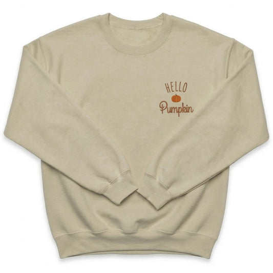 Embroidered Hello Pumpkin Autumnal Sweatshirt Left Chest A21