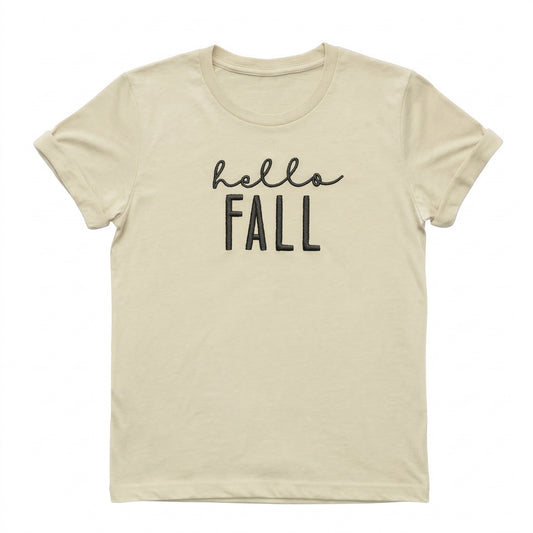 Embroidered Hello Fall Bespoke Autumnal T-Shirt A33