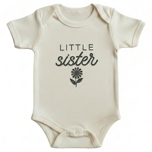 Embroidered Little Sister with Flower Illustration ONESIES® Bodysuit E27