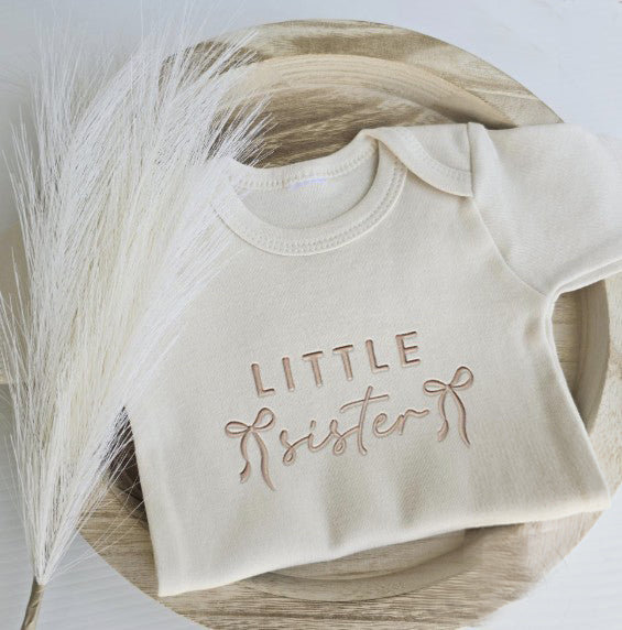 Embroidered Little Sister with Bows ONESIES® brand bodysuit E40