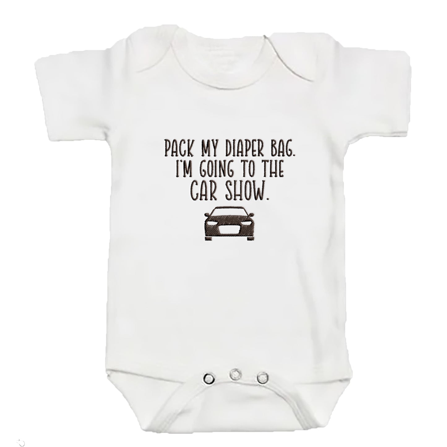 Embroidered Pack My Diaper Bag Im Going to the Car Show ONESIES® Bodysuit E7