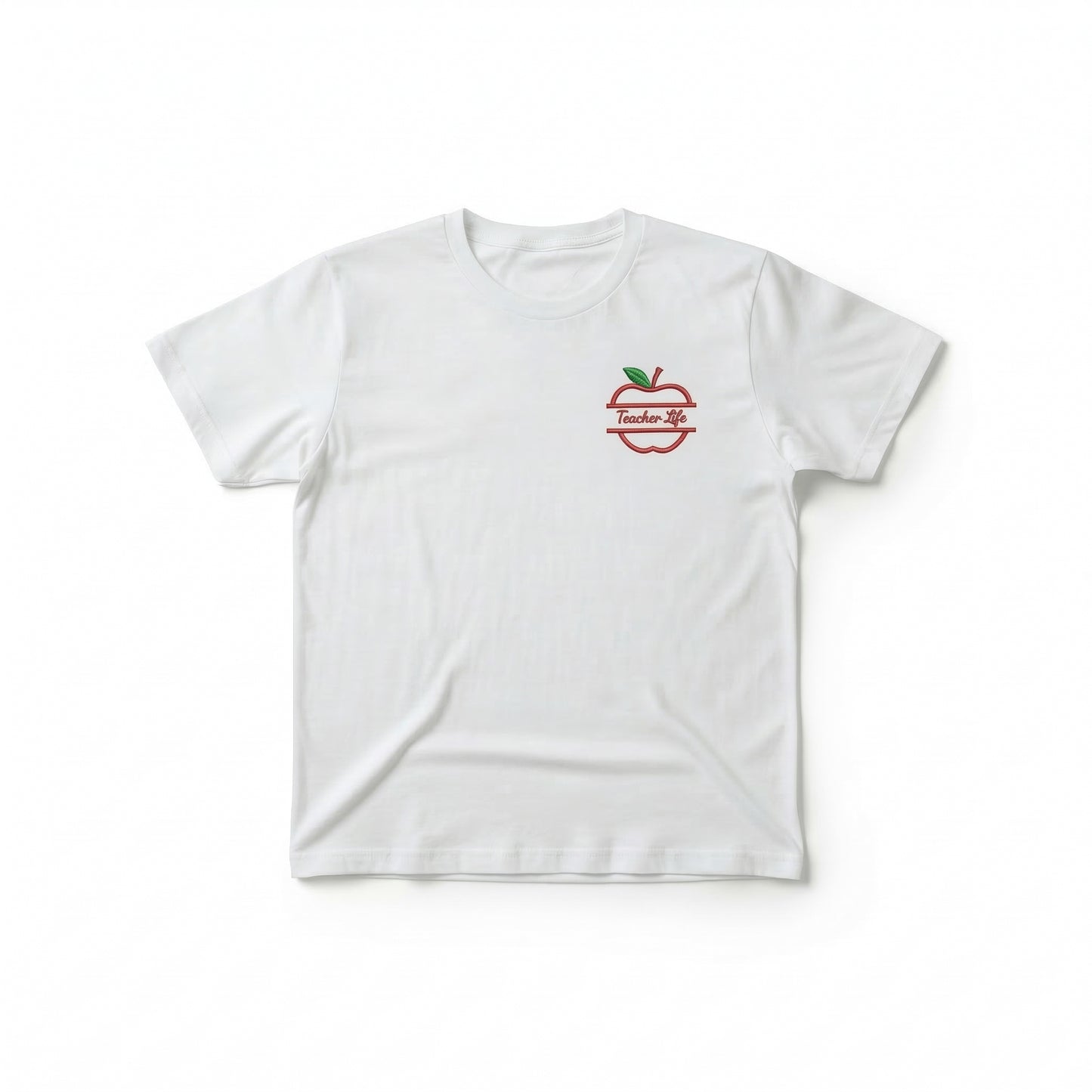 Embroidered Teacher Life Bespoke Apple Motif T-Shirt F32
