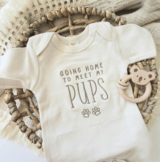 Embroidered Going Home To Meet My Pups ONESIES® Bodysuit with Puppy Paws F45