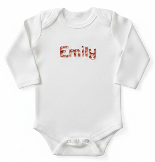 Embroidered Candy Cane Baby Name Personalized ONESIES® Bodysuit Z32