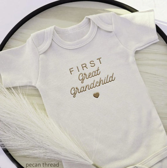 Embroidered FIRST Great Grandchild ONESIES® bodysuit Grandparents 443