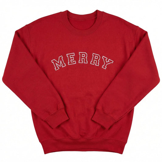 Embroidered Merry Block Letter Christmas Sweater H11