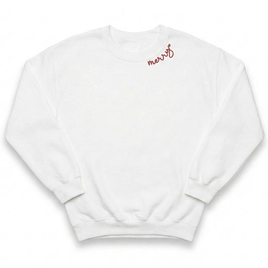 Embroidered Merry Minimalist Christmas Sweater Neckline H12