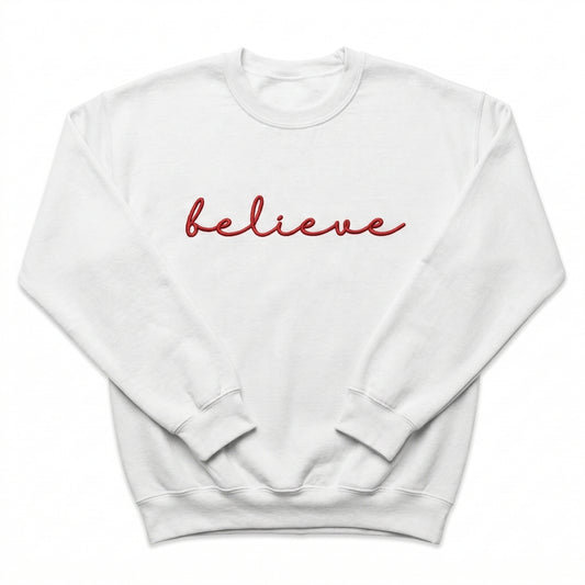 Embroidered Believe Religious Christmas Sweater H31