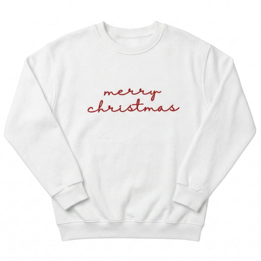 Embroidered Merry Christmas Cursive Sweater H4