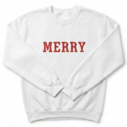 Embroidered Merry Block Letter Christmas Sweater H44