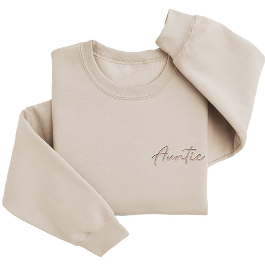 Embordered AUNTIE Sweatshirt AUNTIE Sweater Aunt Sweatshirt Left Chest J1