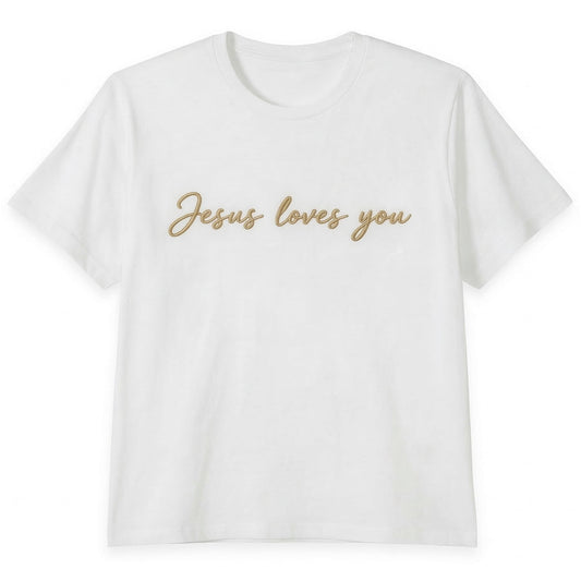 Bespoke Embroidered Jesus Loves You Religious T-Shirt J6