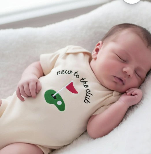 Embroidered New to the Club ONESIES® Golf Baby Bodysuit L239