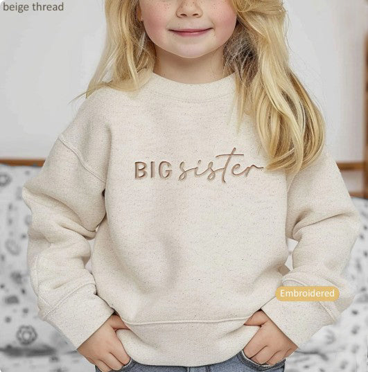 Embroidered BIG Sister Youth and Toddler Sweatshirt, sibling apparel  S28
