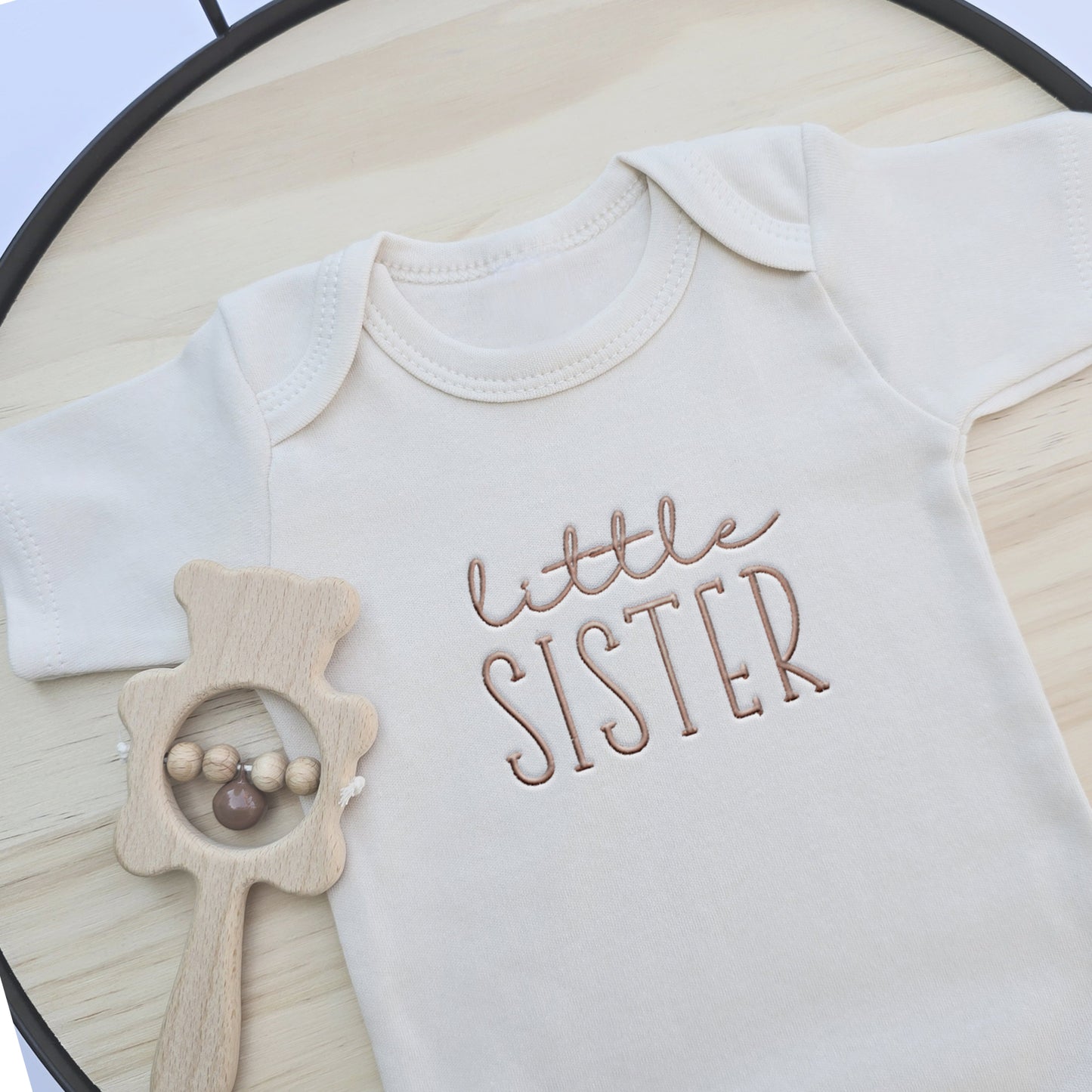 Embroidered Little Sister Design ONESIES® brand bodysuit Siblings 816