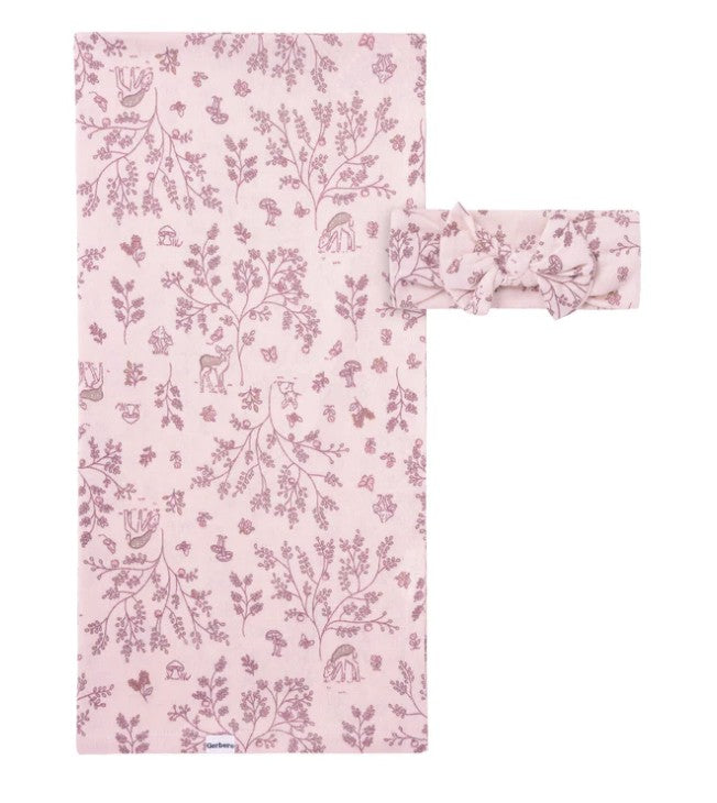 Floral Baby Swaddle and Matching Headband Set
