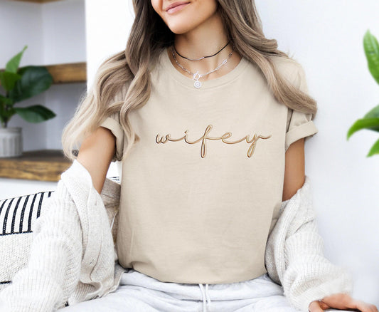 Embroidered Wifey T-Shirt, bridal shower and anniversary apparel Women 117