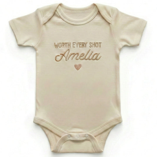 Embroidered Worth Every Shot Custom Baby Name ONESIES® Bodysuit Z181