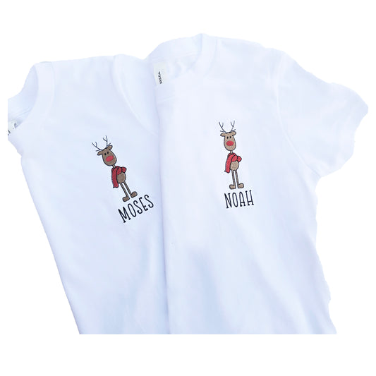 Embroidered Personalized Reindeer T-Shirt, Reindeer Shirt, Kids Christmas T-Shirt Z216