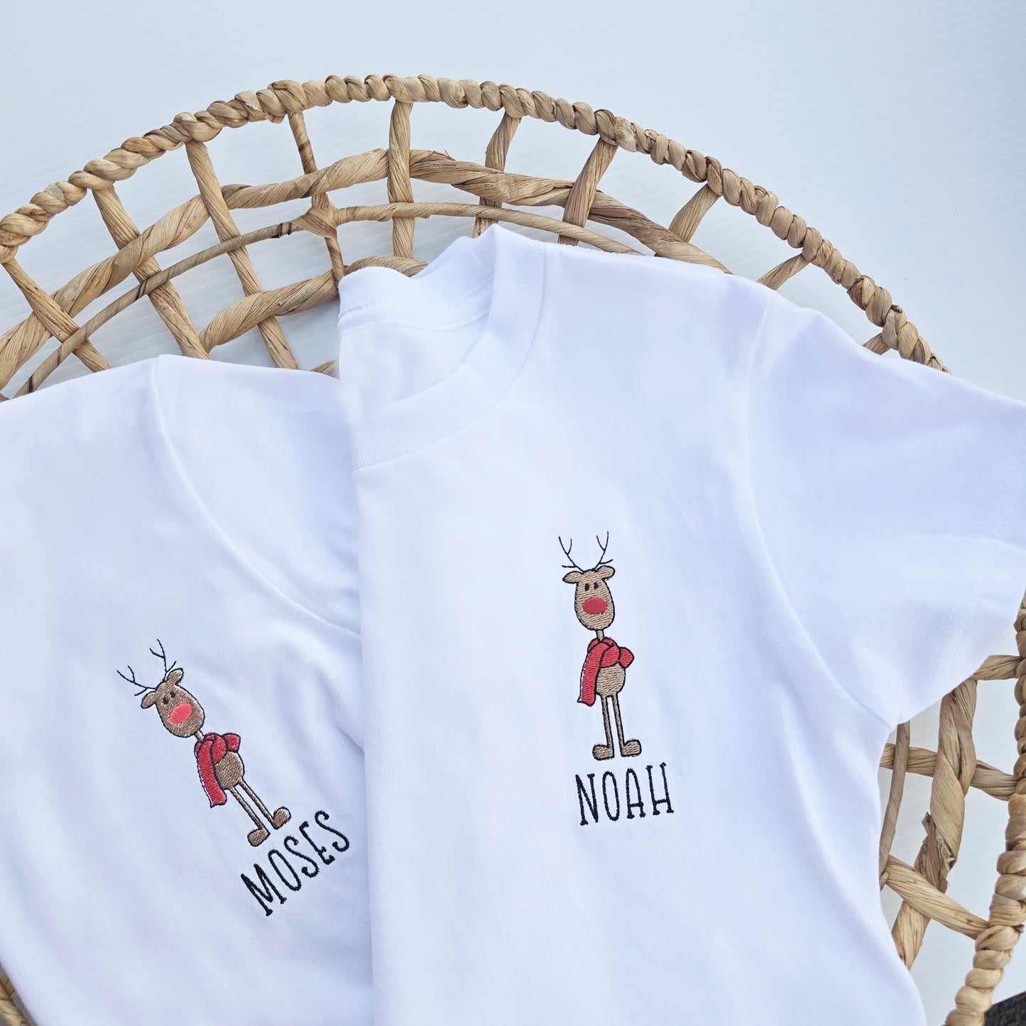 Embroidered Personalized Reindeer T-Shirt, Reindeer Shirt, Kids Christmas T-Shirt Z216