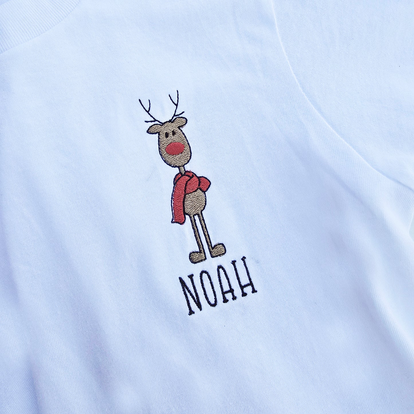 Embroidered Personalized Reindeer T-Shirt, Reindeer Shirt, Kids Christmas T-Shirt Z216