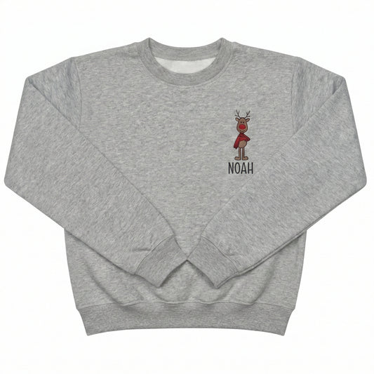 Custom Embroidered Name with Reindeer Toddler and Youth Sweatshirt Z216