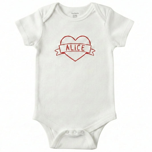 Custom Embroidered Baby Name With Heart ONESIES® Bodysuit Z223