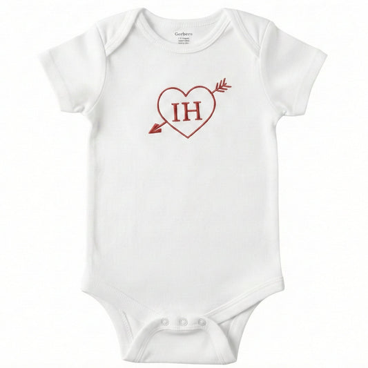 Custom Embroidered Baby's Initials, Cupid's Heart ONESIES® Bodysuit Z224