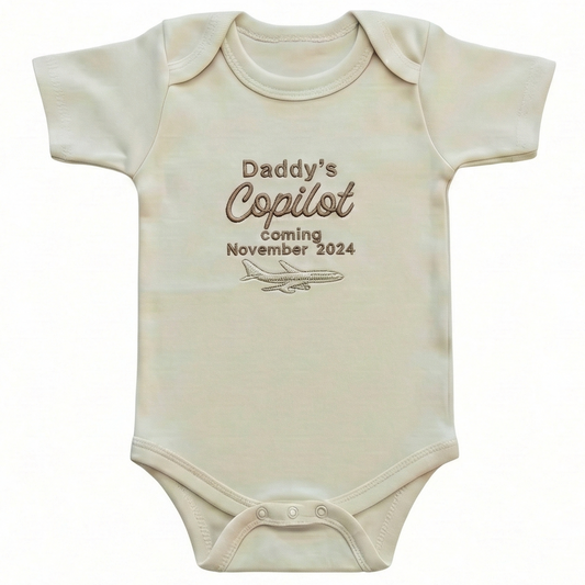 Embroidered Daddy's Copilot Coming Custom Date ONESIES® Bodysuit Z23