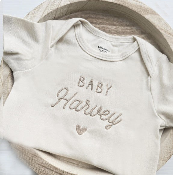 Custom Embroidered Baby Name With Heart ONESIES® Baby Bodysuit Z30