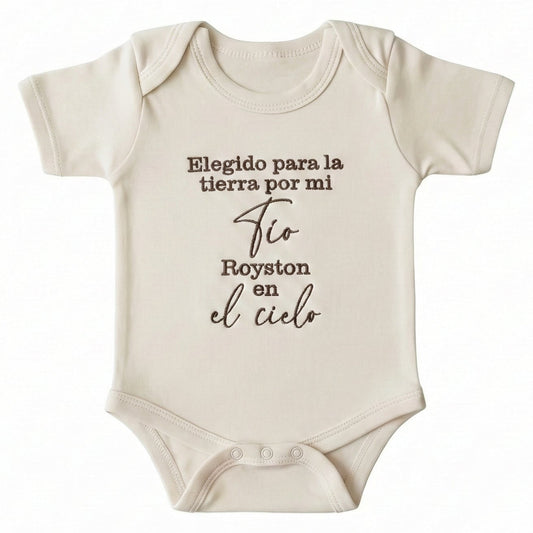 Custom Embroidered Elegido Para La Tierra Por Mi Tio En El Cielo ONESIES® Bodysuit Z46