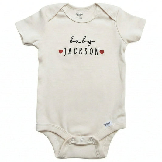 Custom Embroidered Baby Name with Red Hearts ONESIES® Bodysuit Z47