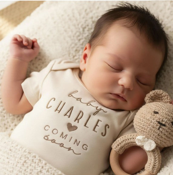 Embroidered Baby Coming Soon, Custom Name ONESIES® Bodysuit Z8