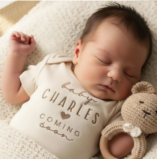 Embroidered Baby Coming Soon, Custom Name ONESIES® Bodysuit Z8