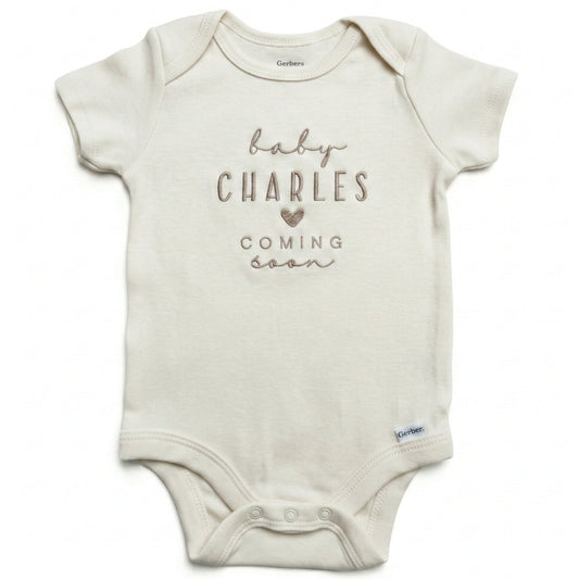Embroidered Baby Coming Soon, Custom Name ONESIES® Bodysuit Z8