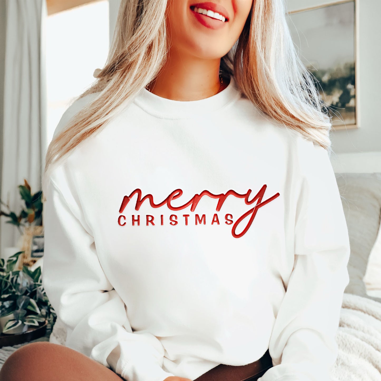 Embordered Merry Christmas Sweatshirt Christmas Sweater Holiday Sweater H61