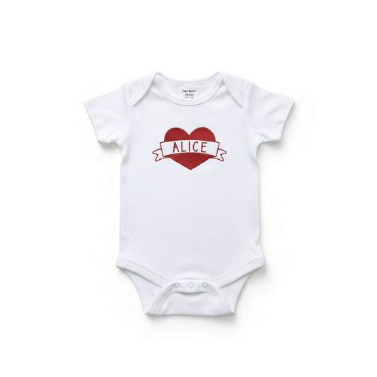 Custom Embroidered Baby Name in a Filled Heart ONESIES® Bodysuit Z222