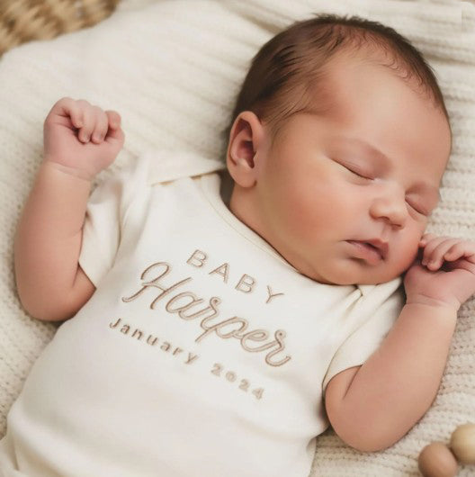 Custom Embroidered Baby Name and Date ONESIES® Brand Baby Bodysuit Z54